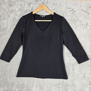 Judy P Black V-Neck 3/4 Sleeve Top Microfiber Lycra Layering Basics Size M